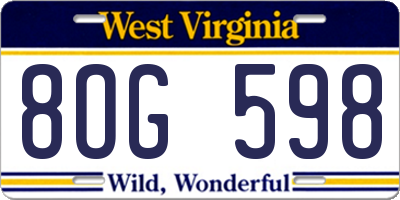 WV license plate 8OG598