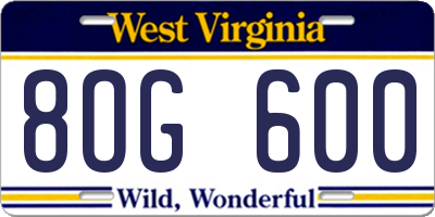 WV license plate 8OG600