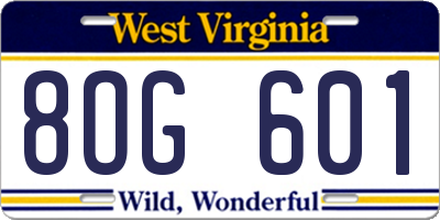 WV license plate 8OG601