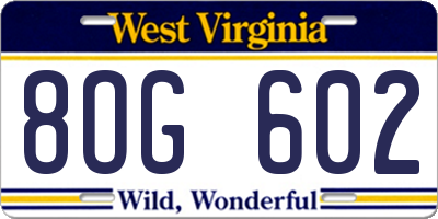 WV license plate 8OG602