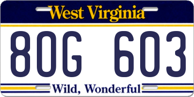 WV license plate 8OG603