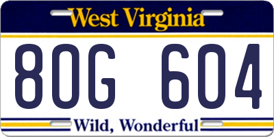 WV license plate 8OG604