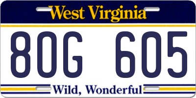 WV license plate 8OG605
