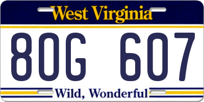 WV license plate 8OG607