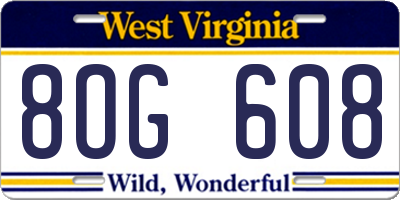 WV license plate 8OG608