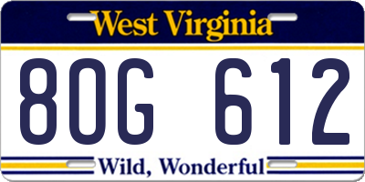 WV license plate 8OG612