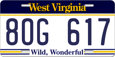WV license plate 8OG617