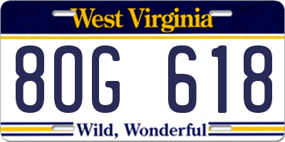 WV license plate 8OG618