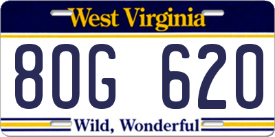 WV license plate 8OG620