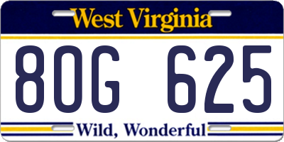 WV license plate 8OG625