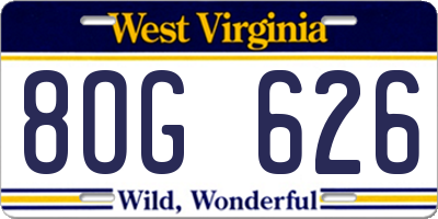 WV license plate 8OG626