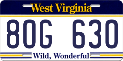 WV license plate 8OG630