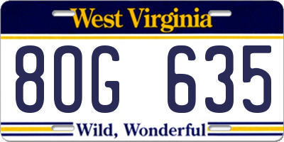WV license plate 8OG635