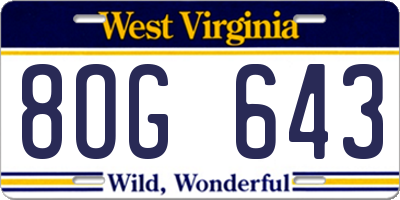 WV license plate 8OG643