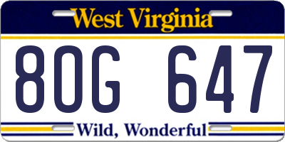 WV license plate 8OG647