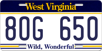 WV license plate 8OG650