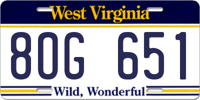 WV license plate 8OG651