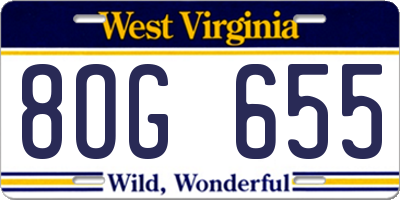 WV license plate 8OG655