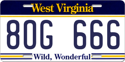 WV license plate 8OG666