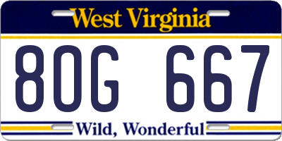 WV license plate 8OG667