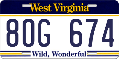 WV license plate 8OG674