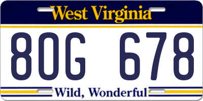 WV license plate 8OG678