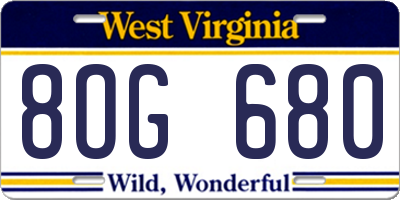 WV license plate 8OG680