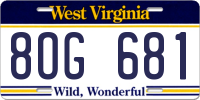 WV license plate 8OG681