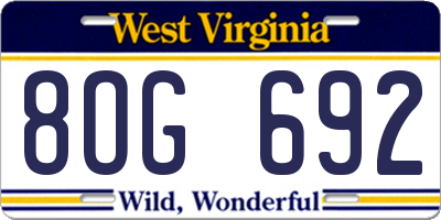 WV license plate 8OG692