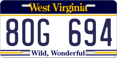 WV license plate 8OG694