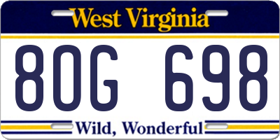 WV license plate 8OG698