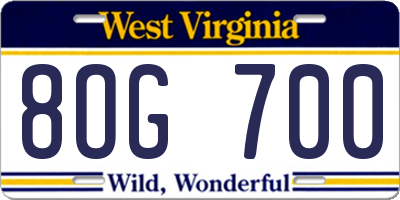 WV license plate 8OG700