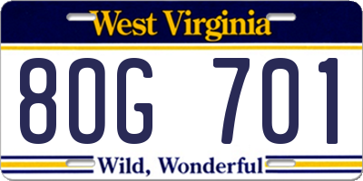 WV license plate 8OG701