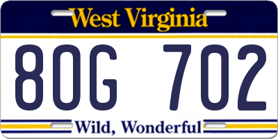WV license plate 8OG702