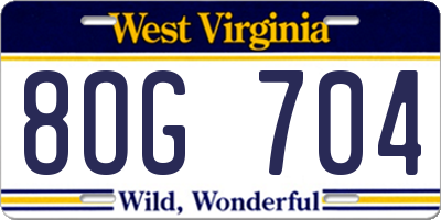 WV license plate 8OG704