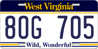 WV license plate 8OG705