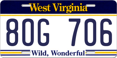 WV license plate 8OG706