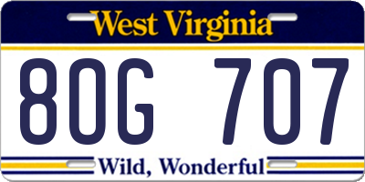 WV license plate 8OG707
