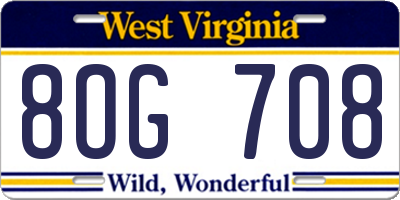 WV license plate 8OG708