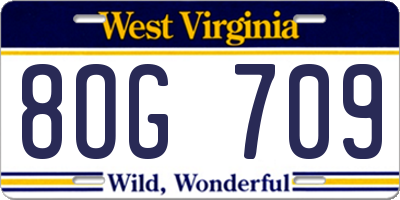 WV license plate 8OG709