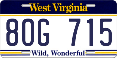 WV license plate 8OG715