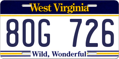 WV license plate 8OG726