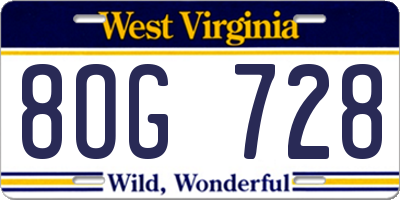 WV license plate 8OG728