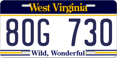 WV license plate 8OG730