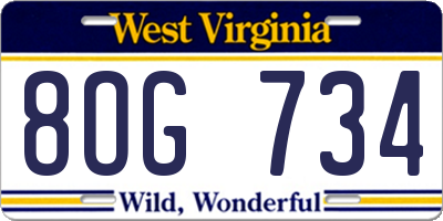 WV license plate 8OG734
