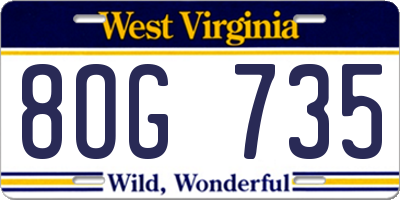 WV license plate 8OG735
