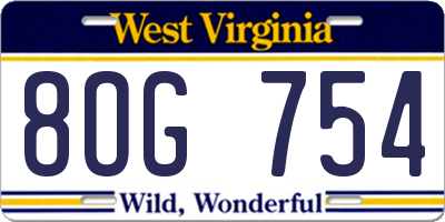 WV license plate 8OG754