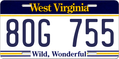 WV license plate 8OG755