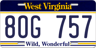 WV license plate 8OG757