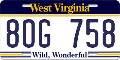 WV license plate 8OG758